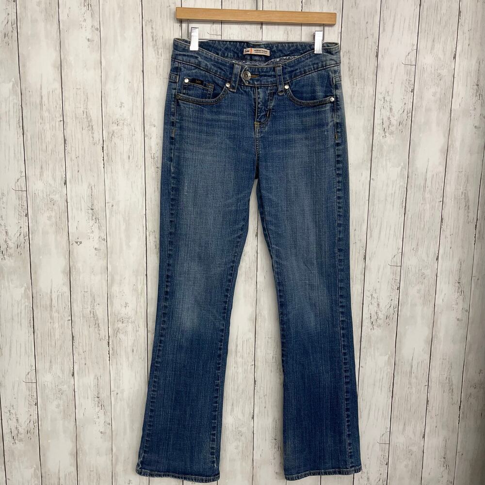 Lee Midrise Medium Blue Wash Embroidered Pockets Bootcut Denim Jeans 4 Medium